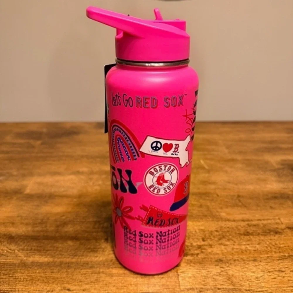 Boston Red Sox Hot Pink Insulated Water Bottle (NEW) 34oz The Memory Company - Picture 4 of 9